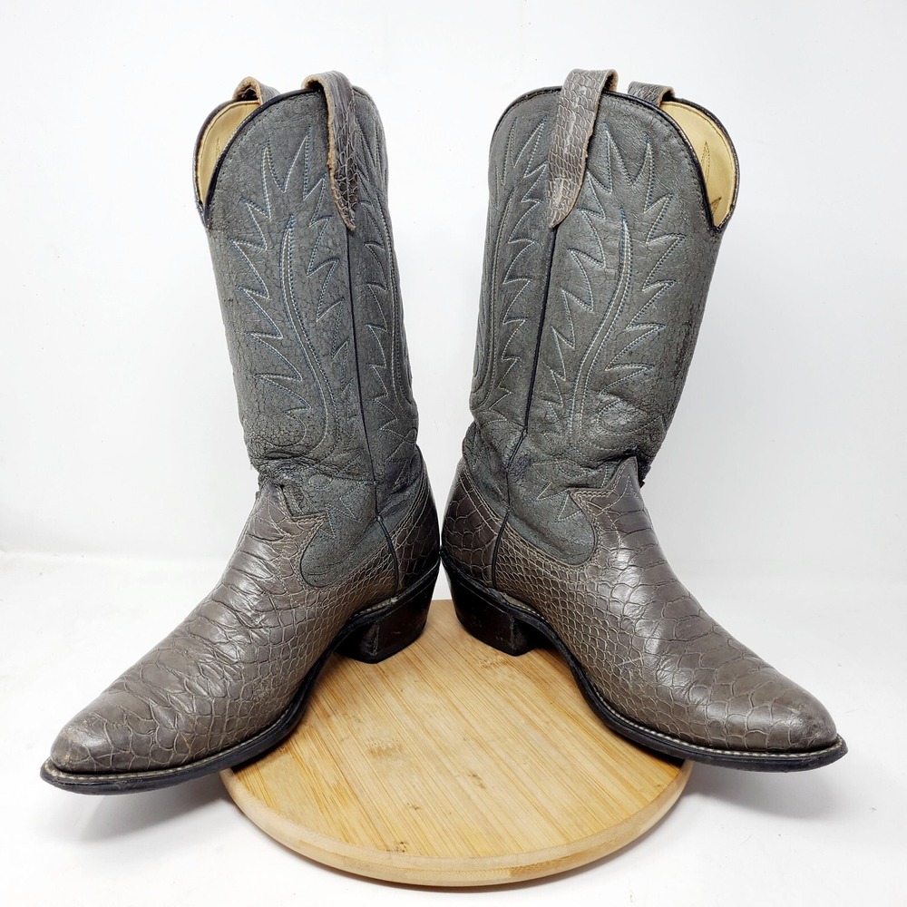 Laredo Boots Mens 7.5 D Grey Leather Western‎ Cowboy Classic Snake Print USA